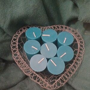 Heart-Shaped Wire Basket with Teal Candles